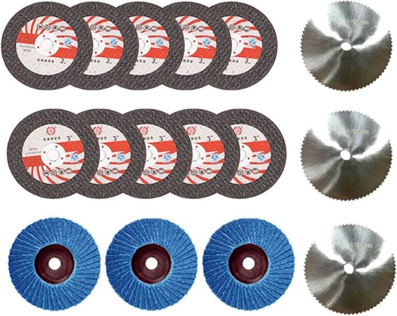 Thumbnail - Tlily - 16-teiliges Winkelschleifscheiben-Set, 75 x 10 mm, Holz-/Metall-Trennscheibe, HSS-Hartmetall-Polierblatt für 12-...