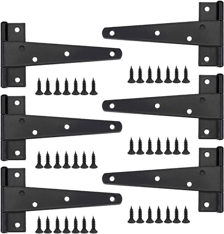 6 Stück Hochleistungs-Türscharniere, 10-Zoll-Türscharniere, schwarze T-Scharniere, Edelstahl-Flachscharniere, Eisentürsc...