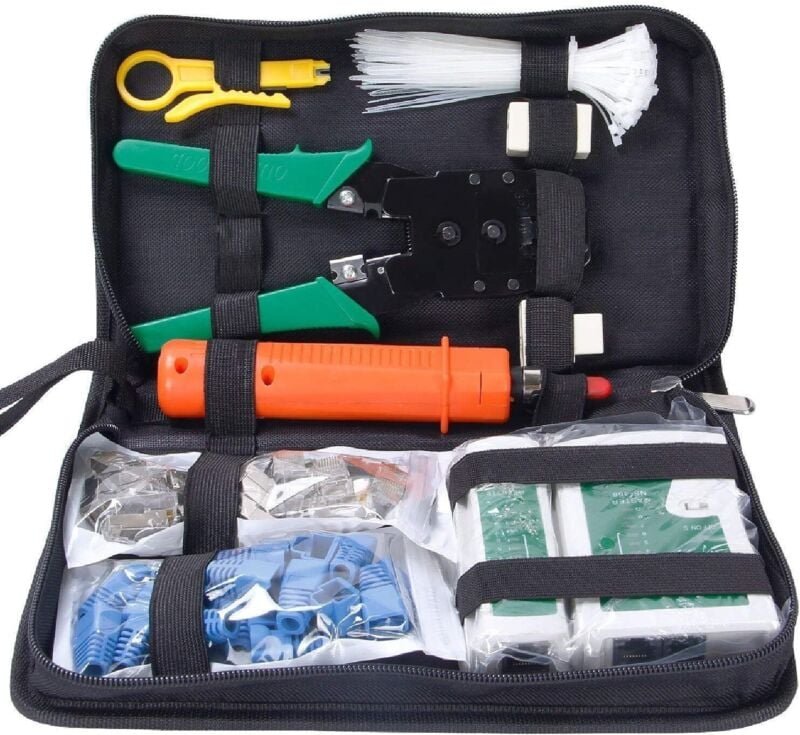 11 in 1 Professionelles tragbares Ethernet-Netzwerk-Reparatur-Tool-Kit LAN-Kabeltester Crimpzange Kabelschneider 324B In...