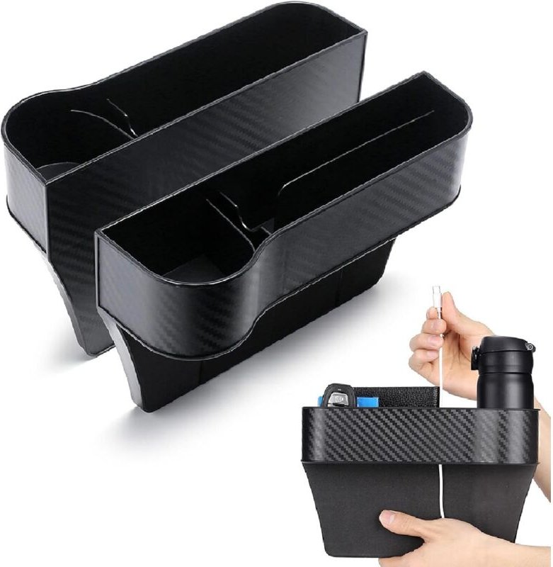 2 Stück Autositz-Seiten-Organizer, multifunktionaler Auto-Vordersitz-Organizer, Sitz-Aufbewahrungsbox, Auto-Lücke für Ha...