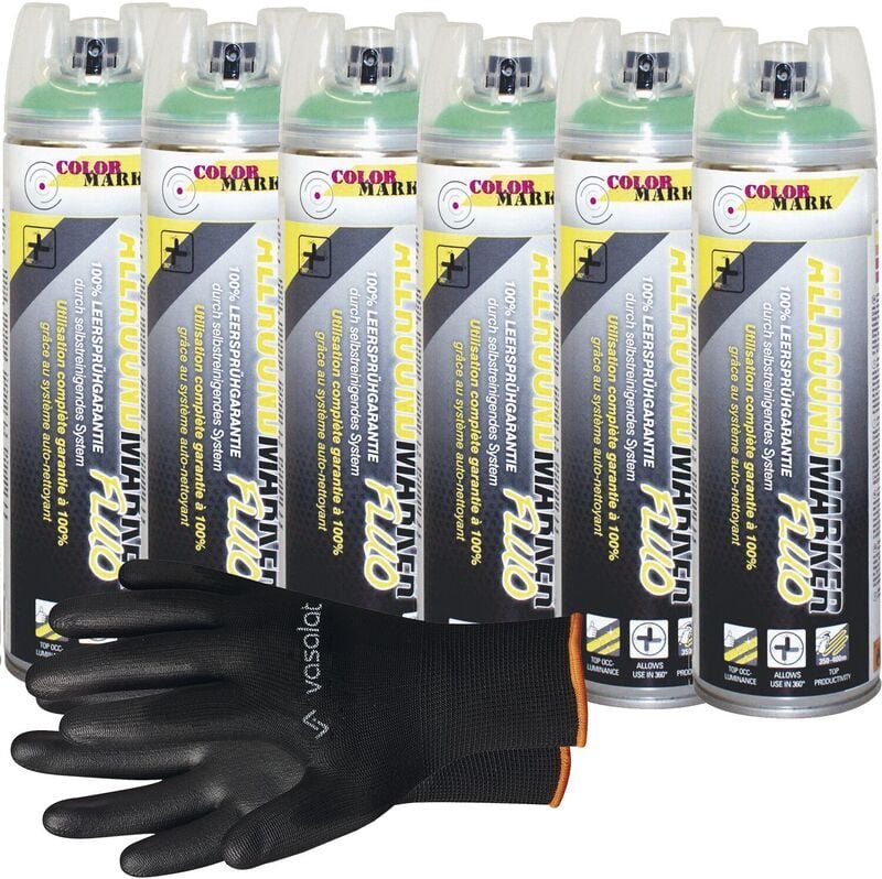 vasalat Dupli-Color Markierungsspray mit 360 Grad Ventil Set - Markierspray Neon grün für professionelle Markierungen, 6...