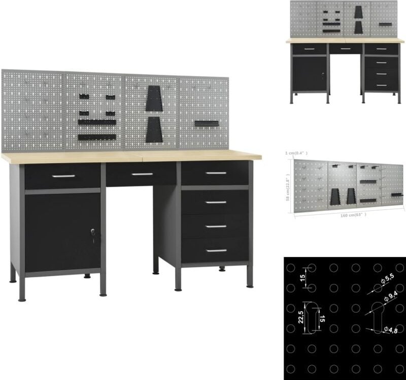 Vidaxl - Werkbänke - Living Werkbank mit 4 Werkzeugwänden - Schwarz