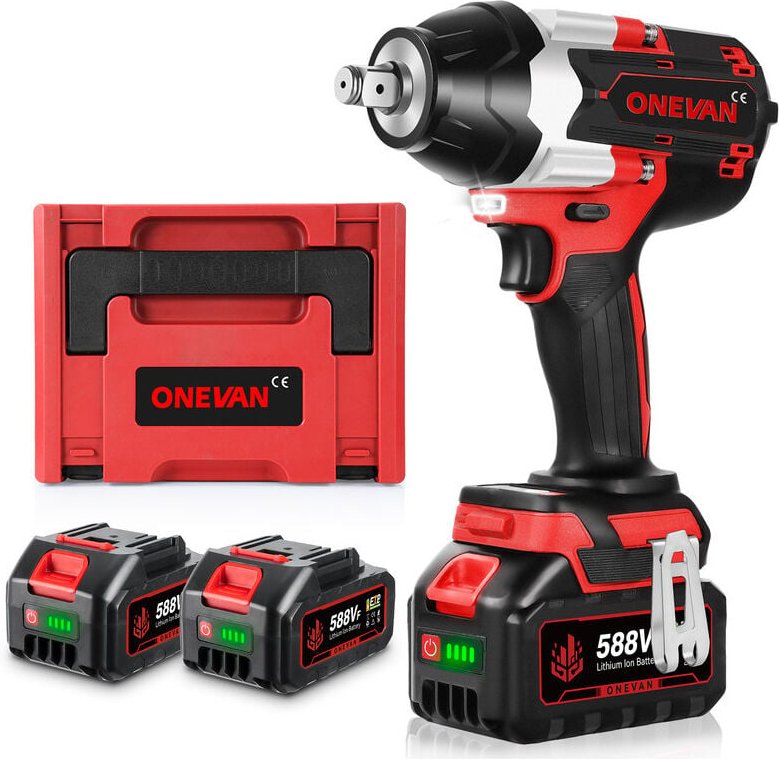 Onevan - Akku Schlagschrauber 1800N.M 1/2'' 3 Geschwindigkeit Drehschlagschrauber für LKWs mit 2 Akkus + 1 Ladegerät