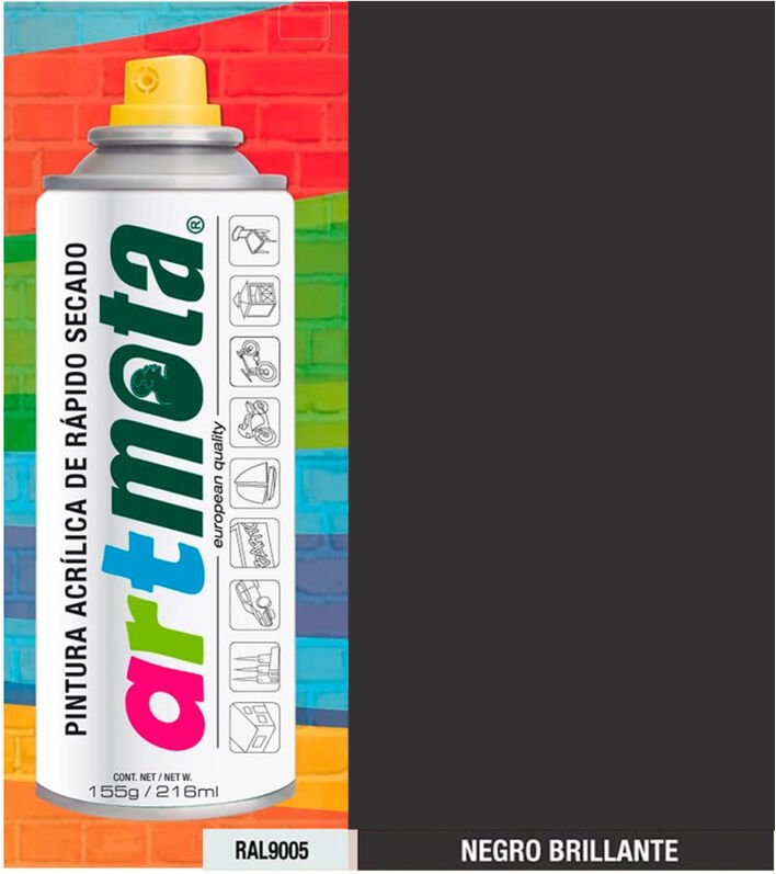 Mota Herramientas - Glänzend Schwarz Spray RAL9005, 216ml Mota Werkzeuge 39900