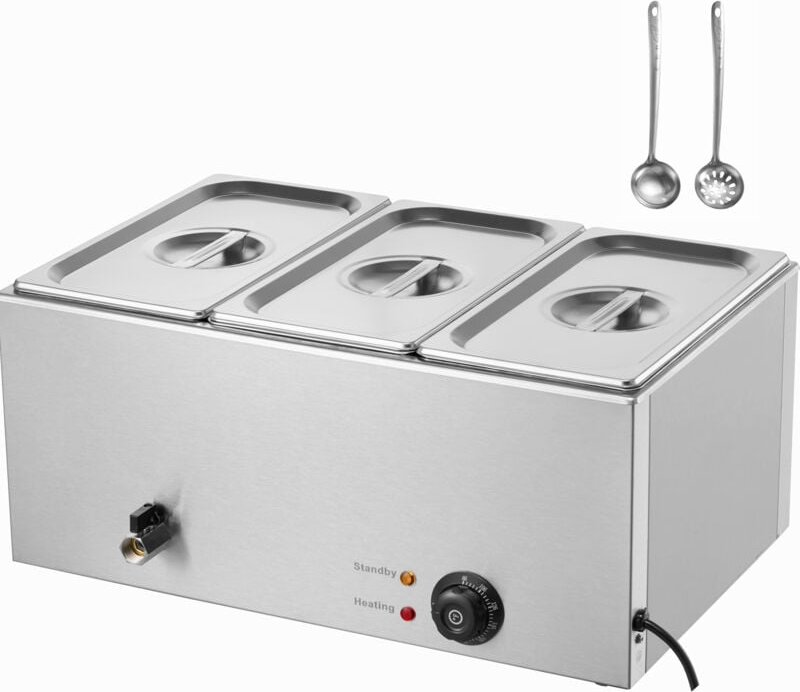 Kommerzieller Speisenwärmer für 3 Pfannen – 16,5 l, 1200 w, Edelstahl, einstellbare Temperatur - Mophorn