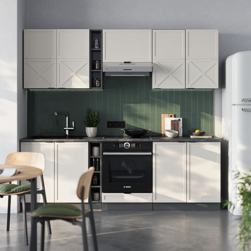 Küchenzeile Fame-Line, GrauBeige/Anthrazit, 235 cm , AP Marmor, Vicco