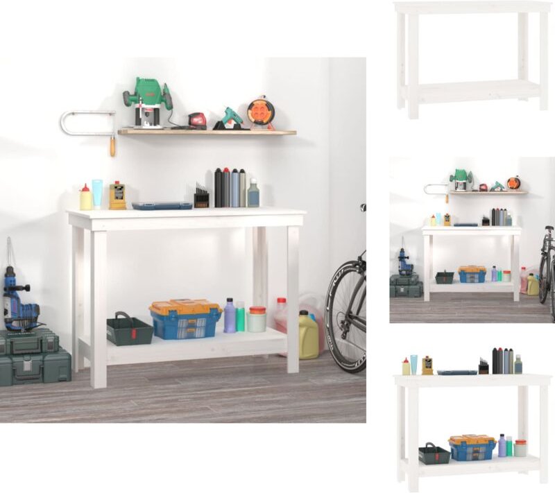Werkbänke - Living Werkbank Weiß 110x50x80 cm Massivholz Kiefer - Weiß