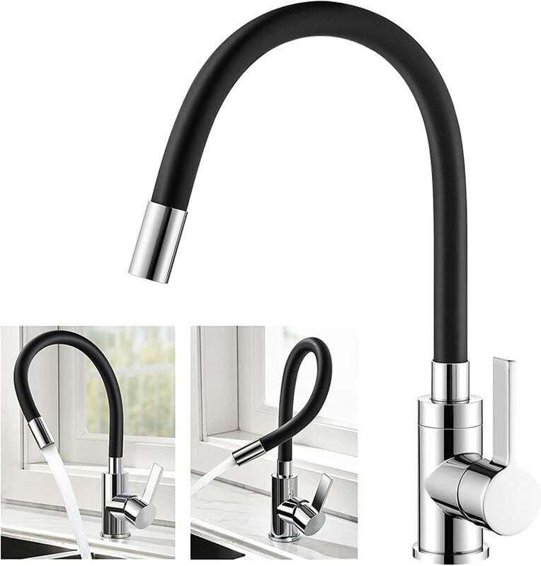 Flexibler Küchenarmatur, frei schwenkbar, hoher Auslauf, flexible Spültischarmatur, Einloch-Spültischarmatur aus Chrom u...