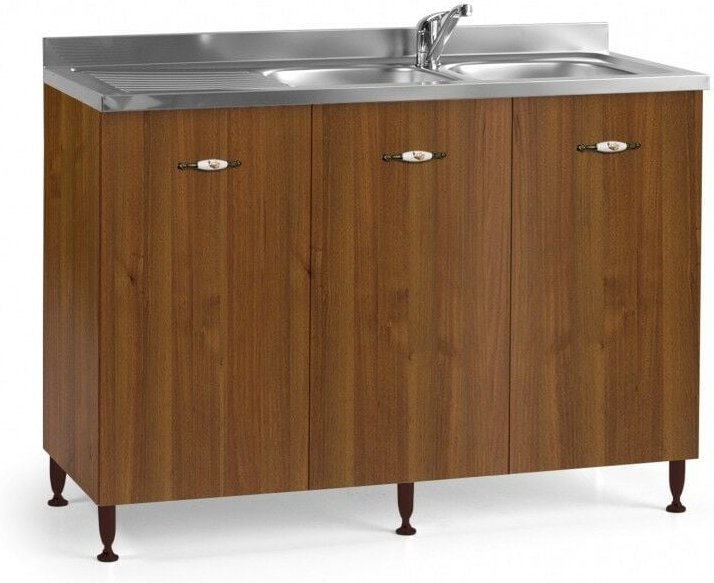 Wende-Spülbecken mit 3 Türen aus antikem Nussbaum Cm 120x50xH 85