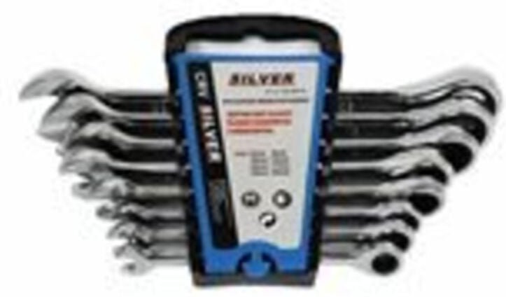 Ratschenschlüssel-Satz Silber, set de 8-teilig, ideal für Auto und Heimwerker, Ratschenköpfe, stabiler Stahl, profession...