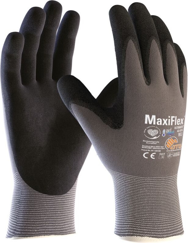 FP - atg MaxiFlex Ultimate Nylon-Strickhandschuh grau/schwarz 2455 Größe 8