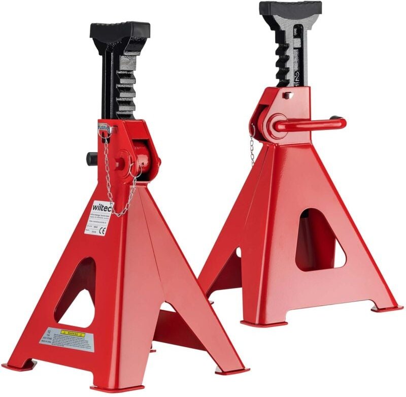 Wiltec Unterstellbock 2er Set, Stützbock bis 12 t, Böcke höhenverstellbar 49-75 cm, Arbeitsbock mit Sicherungsbolzen, Au...