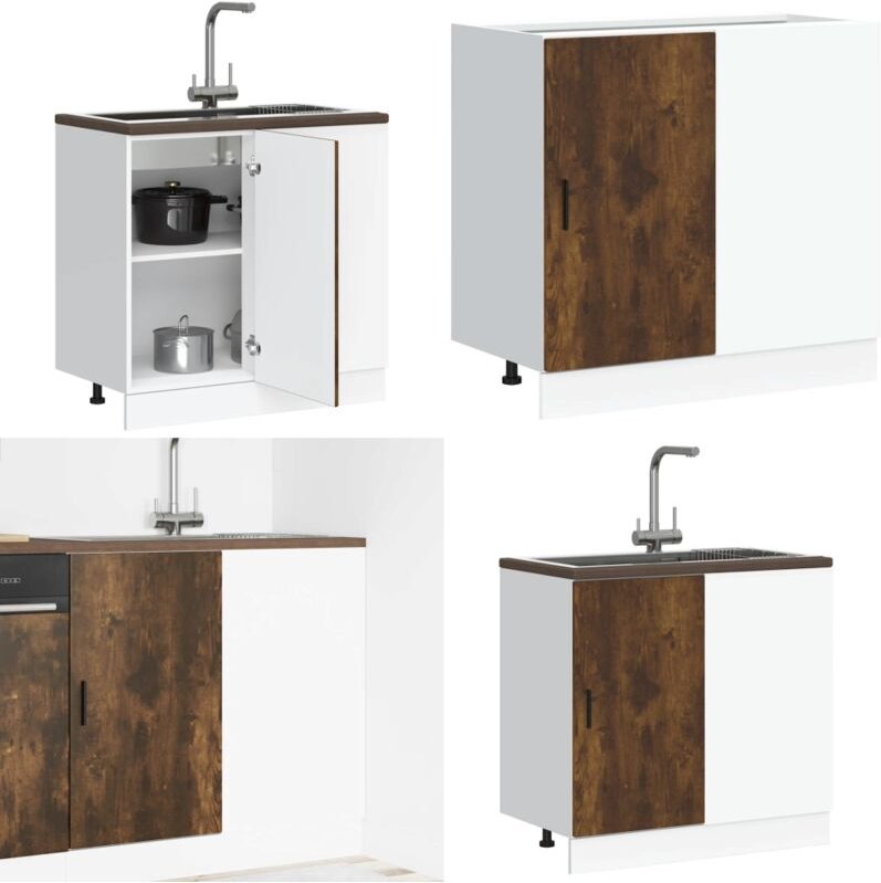 Spülenunterschrank Räuchereiche Holzwerkstoff - Vidaxl