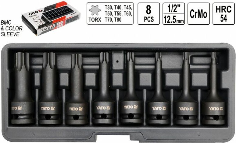 Yato - Schlagschrauber Kraftschrauber Einsätze Torx Stecknüsse 1/2' 8 Tlg.