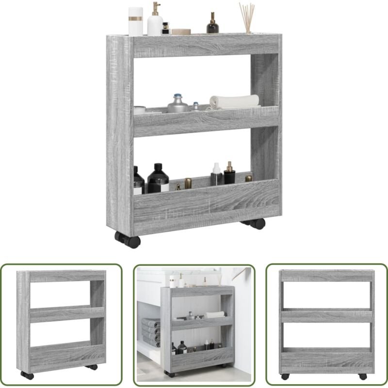 The Living Store - vidaXL Aufbewahrungswagen Schmal 3 Etagen Grau Sonoma Holzwerkstoff