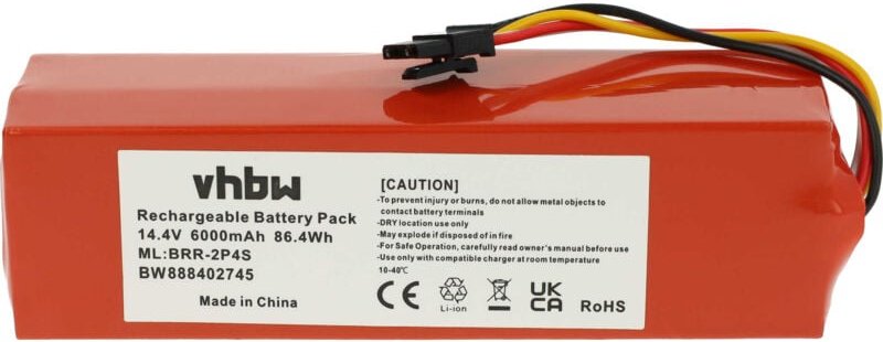 Akku kompatibel mit Xiaomi Mijia roborock S50, roborock S51 Staubsauger (6000 mAh, 14,4 v, Li-Ion) - Vhbw