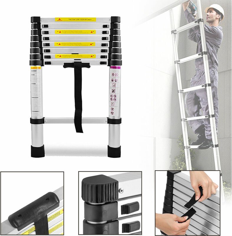Teleskopleiter Aluminium 2,6M, Ausziehleiter Multifunktionsleiter Alu-Teleskopleiter Rutschfester Mehrzweckleiter Stehle...