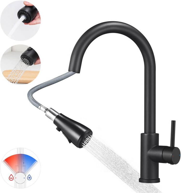 Max Einhebel-Spültischarmatur mit ausziehbarer Brause – Küchenarmatur mit 2 Strahlarten – Spültischarmatur mit abnehmbar...