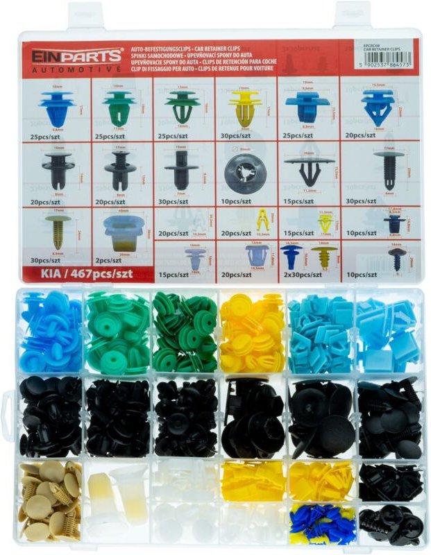 Speziell für Kia entwickelte Stifte und Clips – 467-teiliges Set.