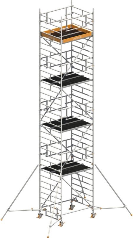 Layher Rollgerüst Uni Kompakt P2 Safety Plus mit Doppelgeländer und ausziehbaren Gerüststützen 10,20m AH