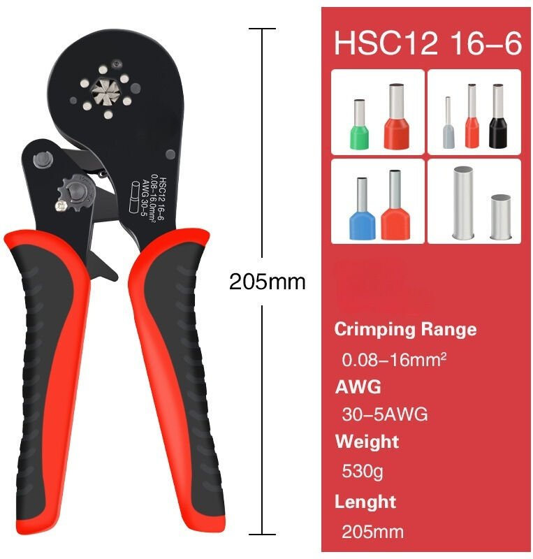 Crimpwerkzeug für Sechskant-Aderendhülsen, Crimpwerkzeug für 16-6-Aderendhülsen und Crimpwerkzeug für Sechskant-Aderendh...