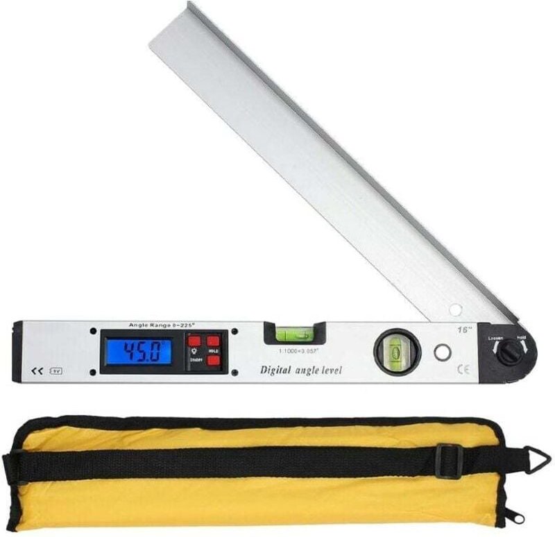 0–225 ° Digitaler Winkelmesser, 400 mm/16 Zoll, digitales horizontales Winkellineal, LCD-Wasserwaage mit Hintergrundbele...