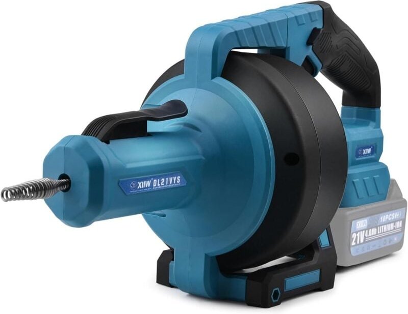 Rohrreinigungsmaschine Akku 610 U/min Kompatibel mit Makita 18V Akku, Ø9mm 7.6M Rohrreinigungsspirale für Ø16-85 mm Rohr...