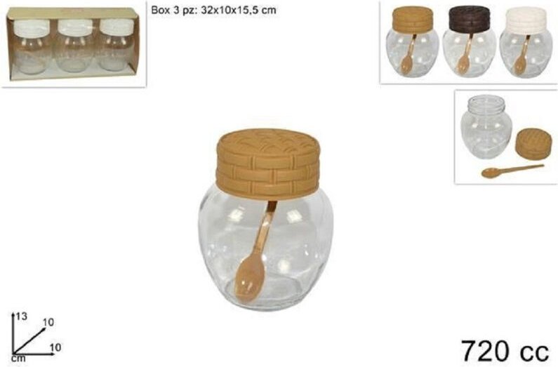 Trade Shop Traesio - Trade Shop - set mit 3 glasglasen 720CC mit deckel löffelbehältern 720150 -