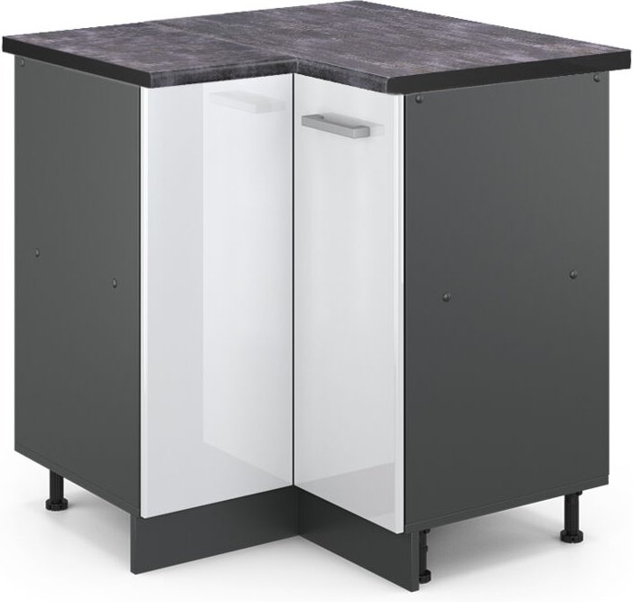 Vicco - Eckunterschrank R-Line, Weiß Hochglanz, 75.6 cm, ap Anthrazit