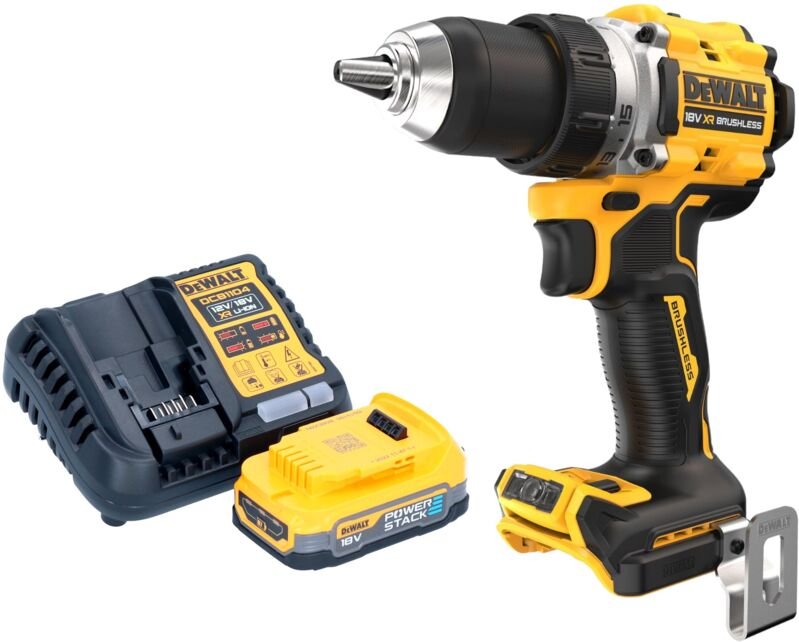 DeWalt DCD 800 E1 Akku Bohrschrauber 18 V 90 Nm Brushless + 1x Powerstack Akku 1,7 Ah + Ladegerät