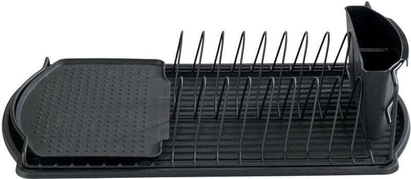 Égouttoir à Vaisselle Basic WENKO, Panier couverts, support-assiettes, bacs d‘égouttement amovibles, Métal revêtu et Pla...