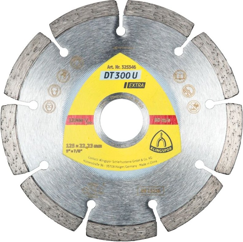 Klingspor - dt 300 u Diamanttrennscheiben, 115 x 1,6 x 22,23 mm 8 Segmente 37,3 x 1,6 x 7 mm, Standardverzahnung