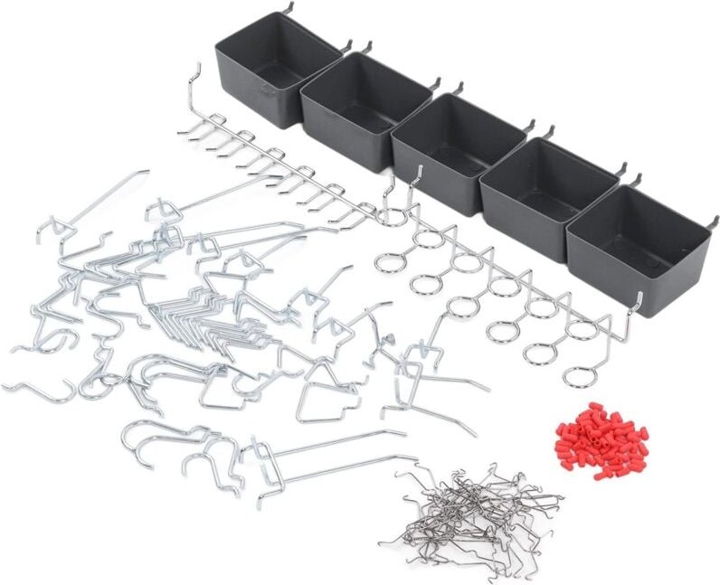 Sortiment an Lochwandhaken, 114-teilig, vernickeltes Lochwand-Zubehörset, 1-Zoll-Universallegierung für die Werkbankaufb...