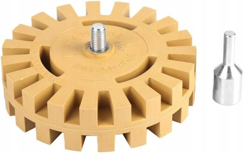Gummischeibe / Scheibe zum Entfernen von Kleber von „Blumen“-Felgen, 100 mm + Adapter für einen Schraubendreher