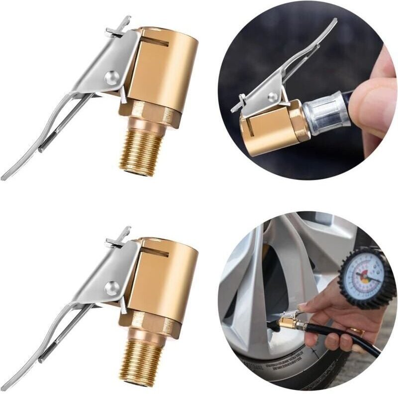 Adattatore per valvola pneumatici auto KZQ 2 ugelli di gonfiaggio in ottone, clip per testa di conversione valvola pneum...