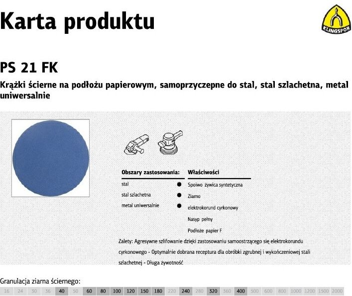Klingspor krążek ścierny samoprzyczepny 125mm ps21fk gr.400 /50szt.