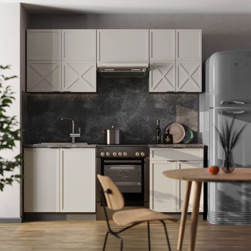 Küchenzeile Fame-Line, GrauBeige/Anthrazit, 200 cm , AP Eiche, Vicco