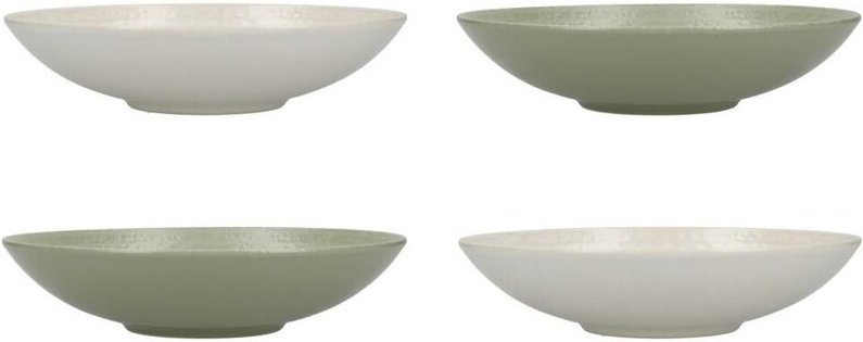 KitchenCraft Set of 4 Nudelschalen of glasiertes bleifreies Steingut Grün / Creme in Box of Geschenk 22cm