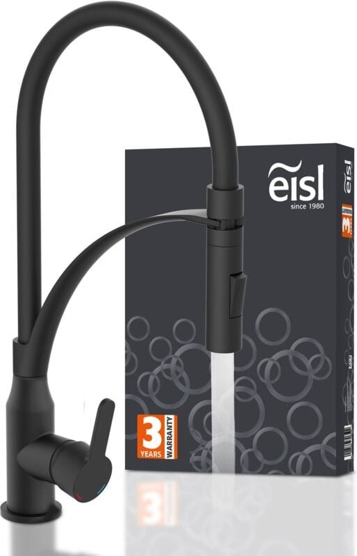 Eisl - carneo Spültischarmatur, Schwarz matt/Schwarz, mit Soft-Touch Schlauch