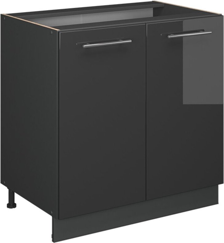 Spülenunterschrank Fame-Line, Anthrazit Hochglanz, 80 cm mit Regal, AP Marmor, Vicco