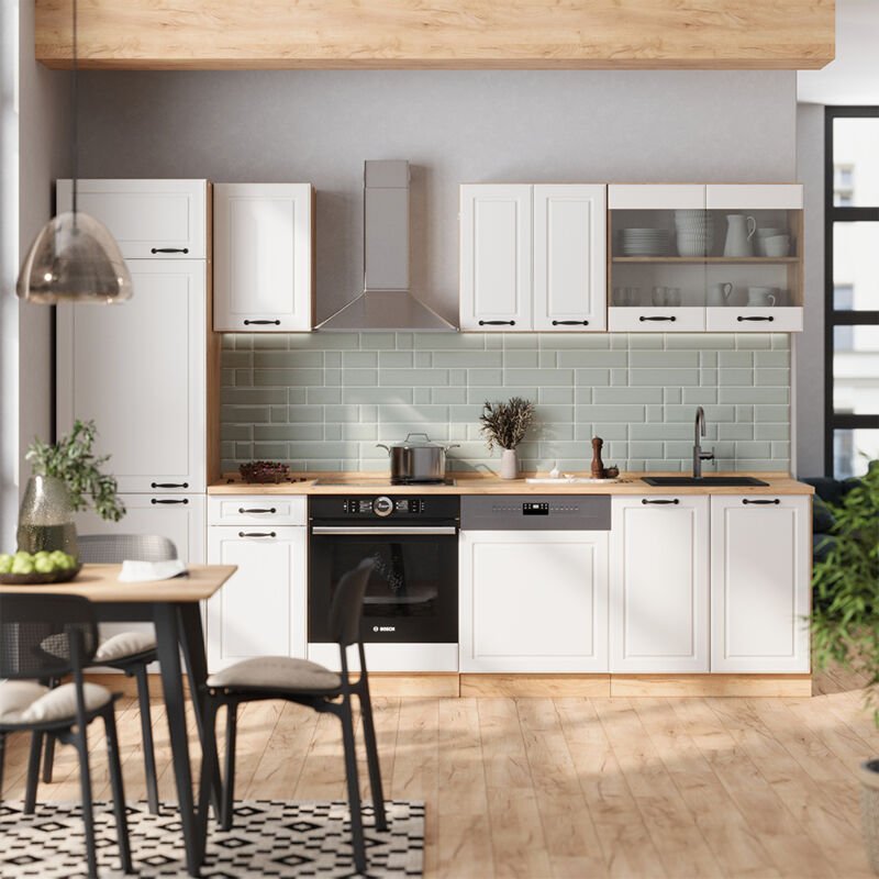 Thumbnail - Vicco - Küchenzeile R-Line, Weiß Landhaus/Goldkraft Eiche, 300 cm , ap Anthrazit