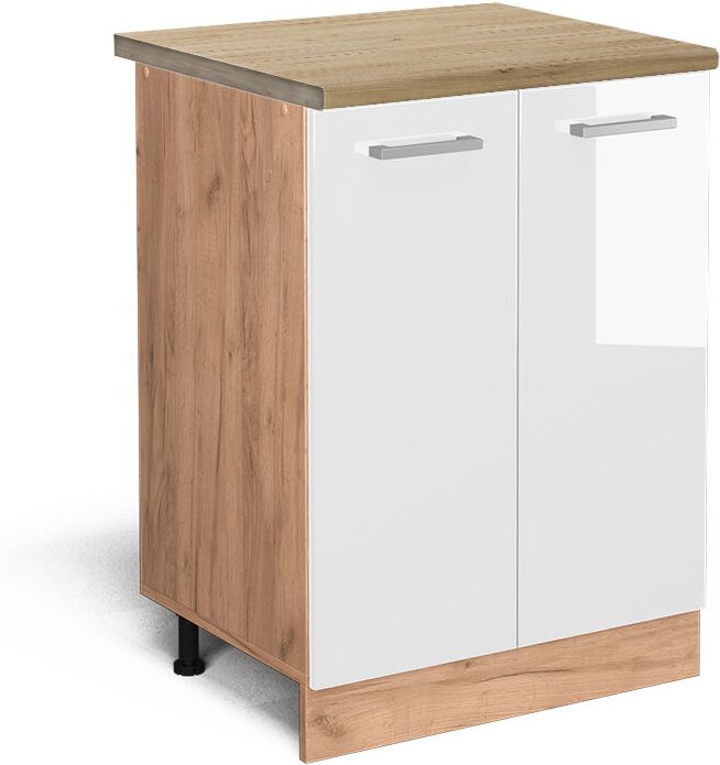 Vicco - Küchenunterschrank R-Line, Weiß Hochglanz, 60 cm , ap Eiche