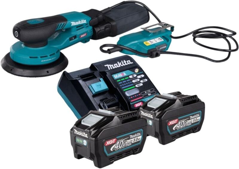 Makita BO 002 CGT201 Akku Exzenterschleifer 40 V max. 150 mm 5,0 mm Hub Brushless + 2x Akku 5,0 Ah + Ladegerät