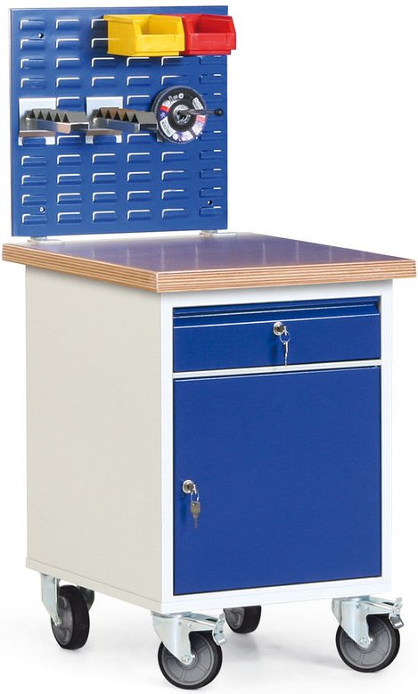 Protaurus Werkstatt-Rollcontainer mit Schrank, 1 Schublade, 35mm Multiplexplatte und Schlitzplatte
