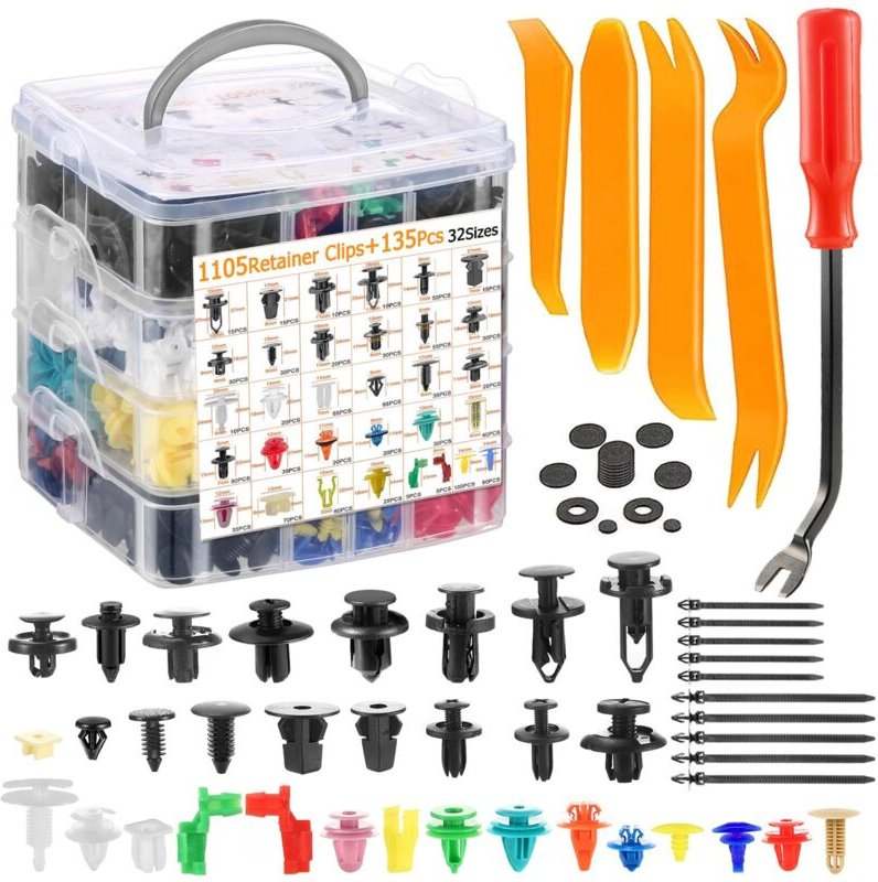 Thumbnail - 1240 Stück Auto-Clips, 32 Größen, universelle Nietclips aus Kunststoff, Befestigungsclips mit Entfernungswerkzeug und Ka...