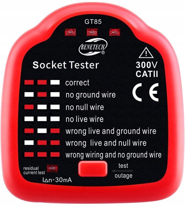 230V-Steckdosenprüfer, Detektor, RCD-Funktion