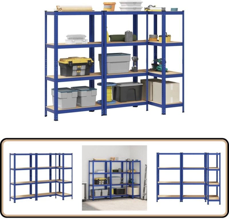 Lagerregale mit 4 Böden 3 Stk. Blau Stahl & Holzwerkstoff - Vidaxl