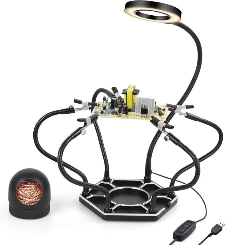 Dritte Hand Löthilfe mit 6 flexiblen Armen und 3-facher Lupe, dritte 3. Hand Lötunterstützung Lötstation für elektronisc...