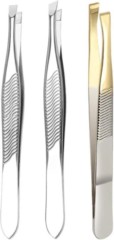 3 Stück Pinzette, Augenbrauenpinzette aus Edelstahl, professionelle Augenbrauenpinzette aus Edelstahl, für Wimpern, Auge...