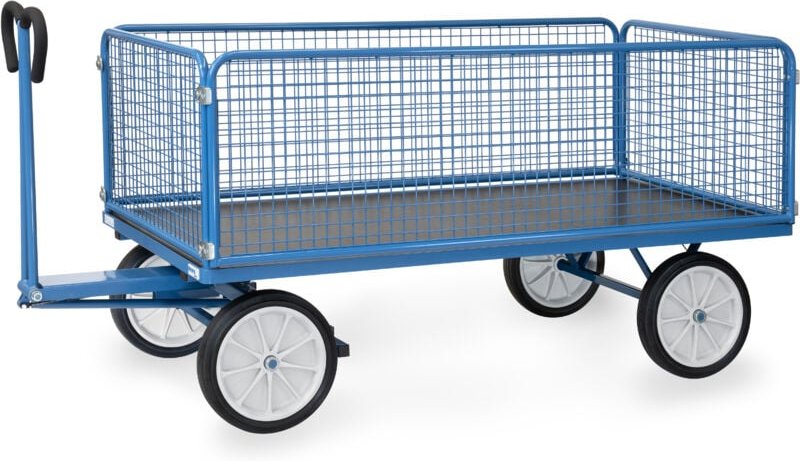 Fetra Handpritschenwagen mit Drahtgitterwänden 600 mm hoch, Vollgummi-Bereifung, 2000x1000 mm